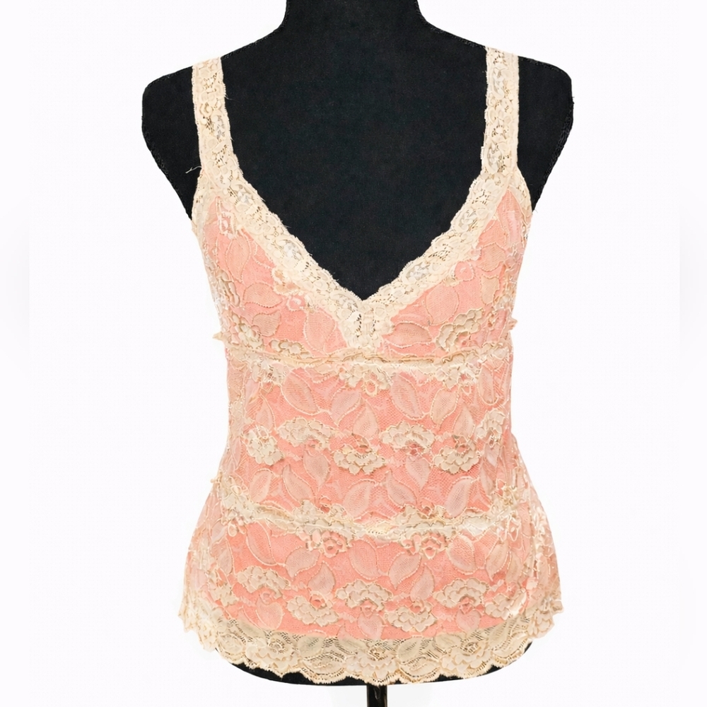 George Sheer Salmon Lace Stretch Tank Top XL NWOT Peach Nude Cami Blouse